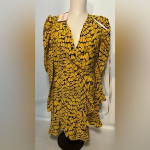 Missguided yellow black long sleeve print dress Kentucky derby boho 6 NWT